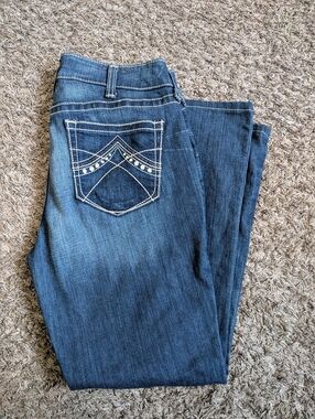 Ariat Real Denim Blue Distressed Cotton 30" Jeans Women's 32R